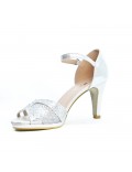 Silver imitation leather sandal with heel