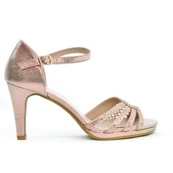 Pink imitation leather sandal with heel