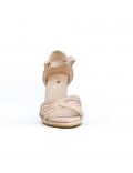 Pink imitation leather sandal with heel