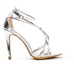 Silver flange sandal with high heel