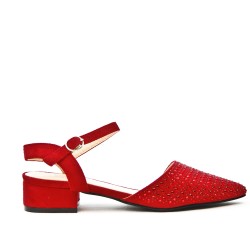 Red sandal with rhinestones and square heels