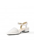 White sandal with rhinestones and square heels
