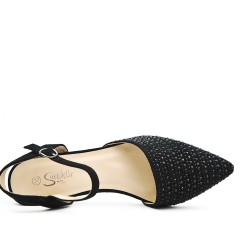 Black sandal with rhinestones and square heel