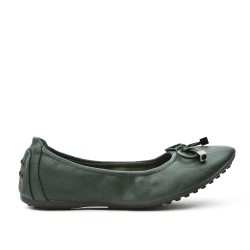 Comfort green ballerina in faux leather with bow