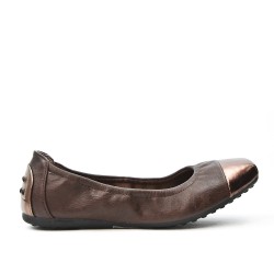 Brown comfort ballerina with metallic tip