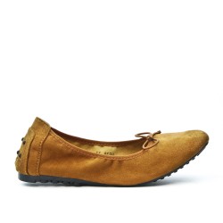 Camel comfort ballerina in faux suede with bow