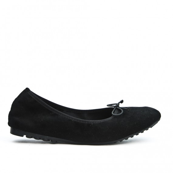 Comfort black ballerina in faux suede with bow