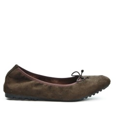 Brown comfort ballerina in faux suede with bow