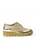 Golden lace-up faux leather brogue