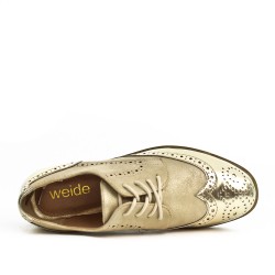 Golden lace-up faux leather brogue