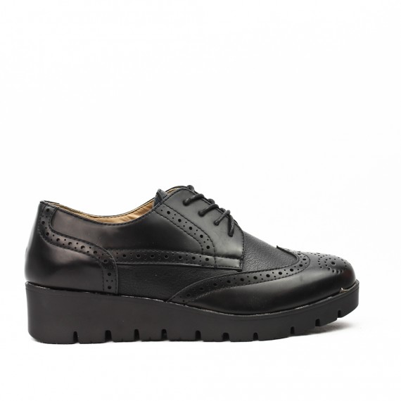 Black faux leather lace-up brogue