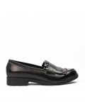 Black imitation leather moccasin with bangs