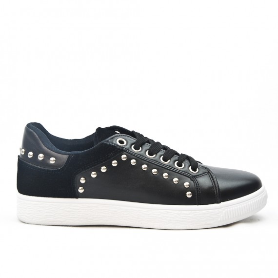 Black lace-up sneaker with studs