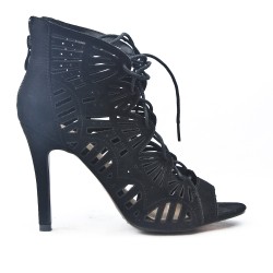 Black perforated lace-up sandal