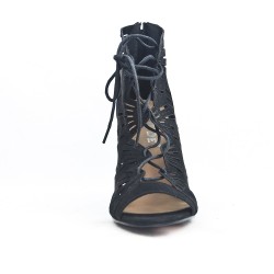 Black perforated lace-up sandal