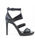 Black sandal in metallic varnish