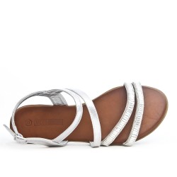 Silver flat sandal with rhinestones