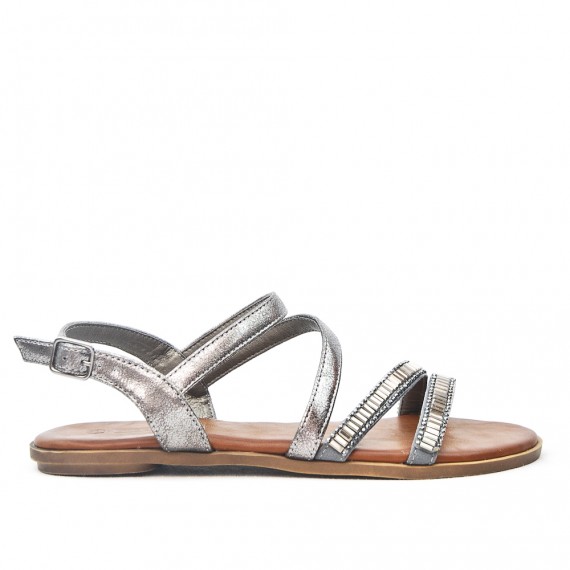 Gray flat sandal with rhinestones