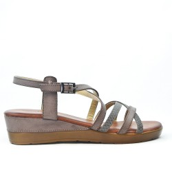 Gray wedge sandal with comfort sole