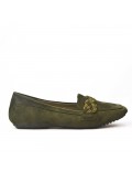 Green moccasin with braided bridle