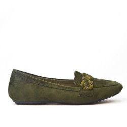 Green moccasin with braided bridle