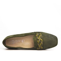 Green moccasin with braided bridle