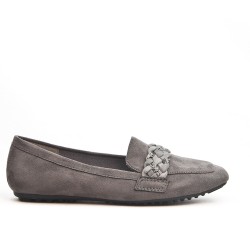 Gray moccasin with braided bridle