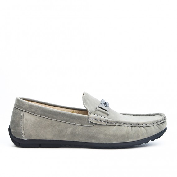 Gray moccasin with braided bridle