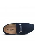 Navy moccasin with braided bridle