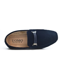 Navy moccasin with braided bridle