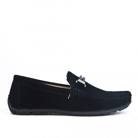 Mocasín negro con brida trenzada