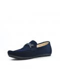 Navy moccasin with braided bridle