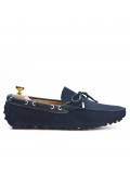 Navy blue suede loafer with bow