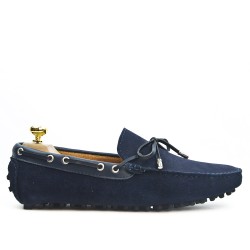 Navy blue suede loafer with bow