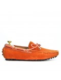 Orange loafer in suede leather with bow