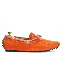 Orange loafer in suede leather with bow