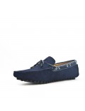Navy blue suede loafer with bow