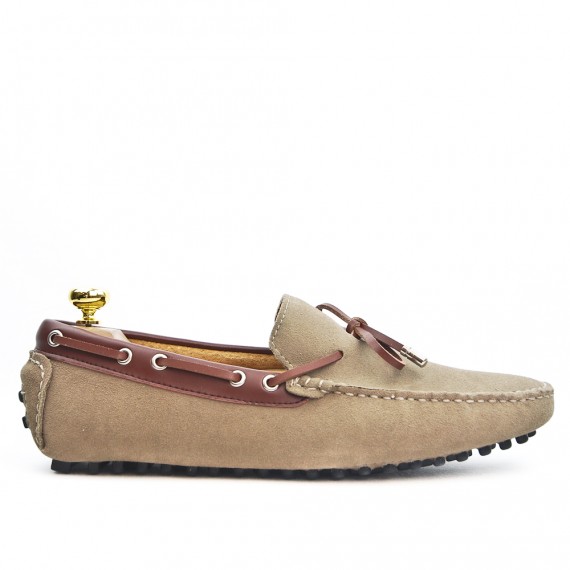 Beige suede leather loafer with bow
