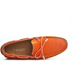 Orange loafer in suede leather with bow