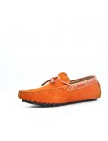 Orange loafer in suede leather with bow