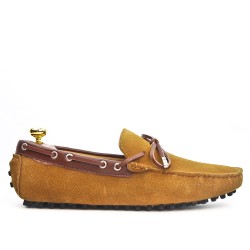 Camel suede leather moccasin with bow