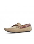 Beige suede leather loafer with bow