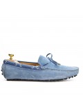 Blue suede loafer with bow