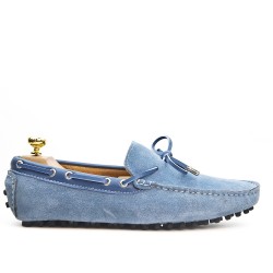 Mocasín de ante azul con lazo