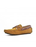 Camel suede leather moccasin with bow