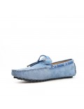 Blue suede loafer with bow