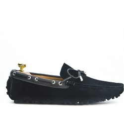 Black suede leather moccasin with bow