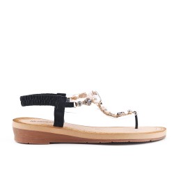Black sandal with transparent detail decorated with pearl