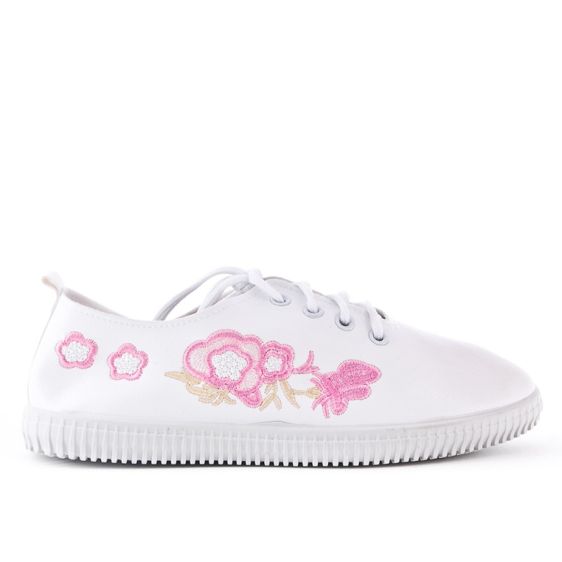 Baskets basses brodées blanches blanc - 902649900A09 | Pimkie