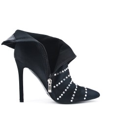 Black ankle boot with rhinestone heel
